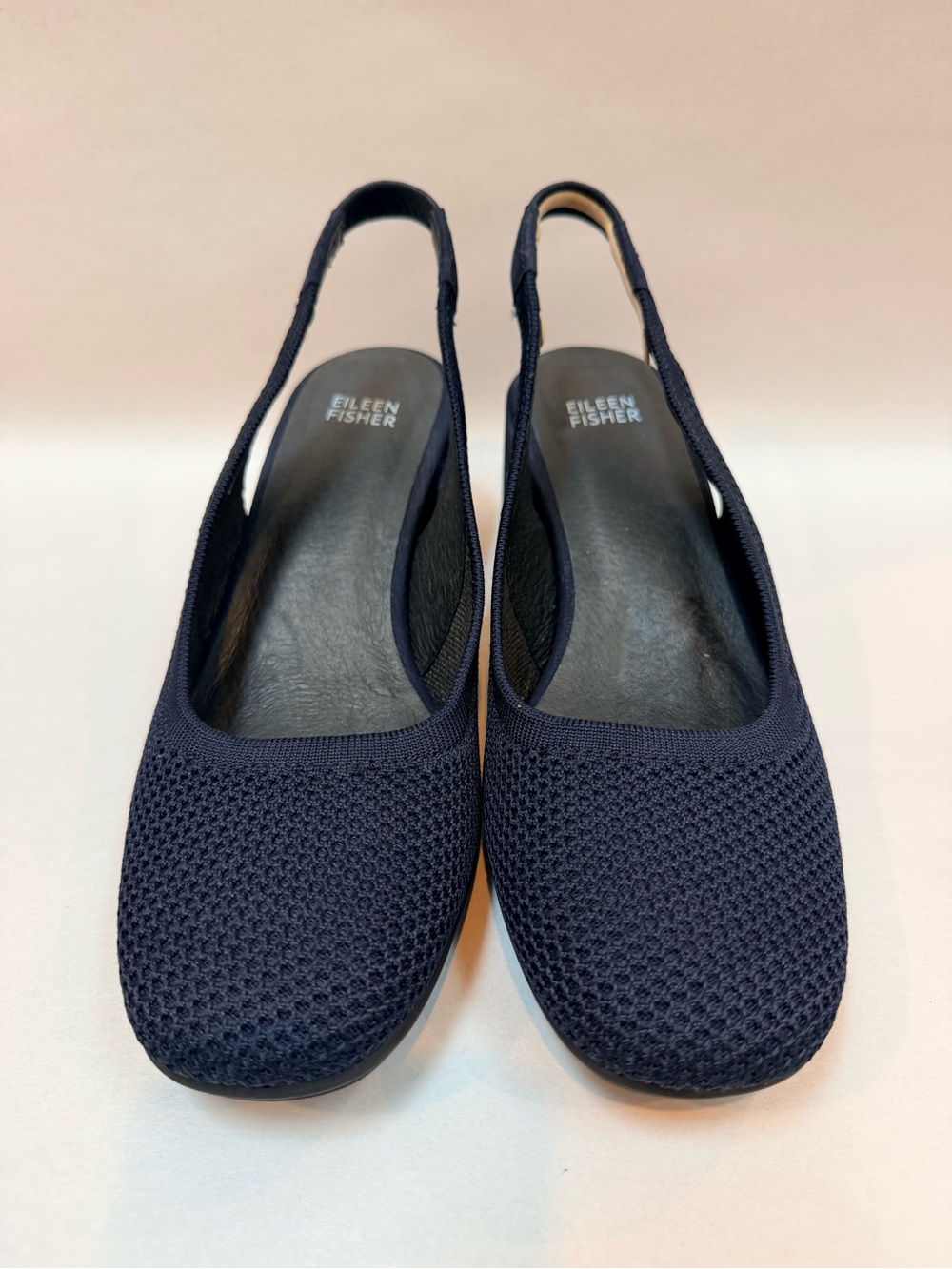 Eileen Fisher Blue Knit Sling Back Shoes Womens 9 Block Heel Stretch Sandals